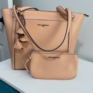 Karl Lagerfeld Paris Leather Bag with cosmetic bag